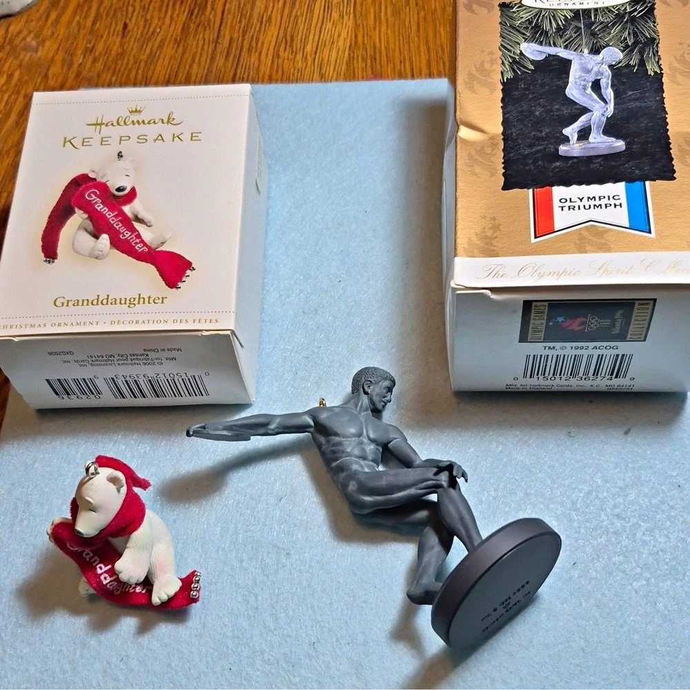 Hallmark Keepsake Christmas Ornaments Lot of 2 Granddaughter Bear & Olympic 1996
